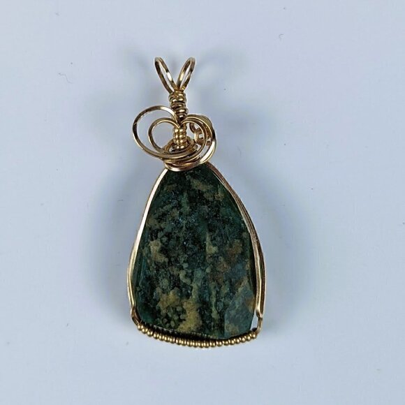 Gold Wire Wrapped Amazonite Pendant - Picture 4 of 10